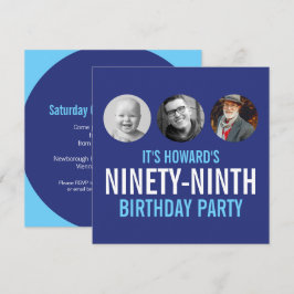 Convite Foto de aniversário personalizada 99 azul branco 3