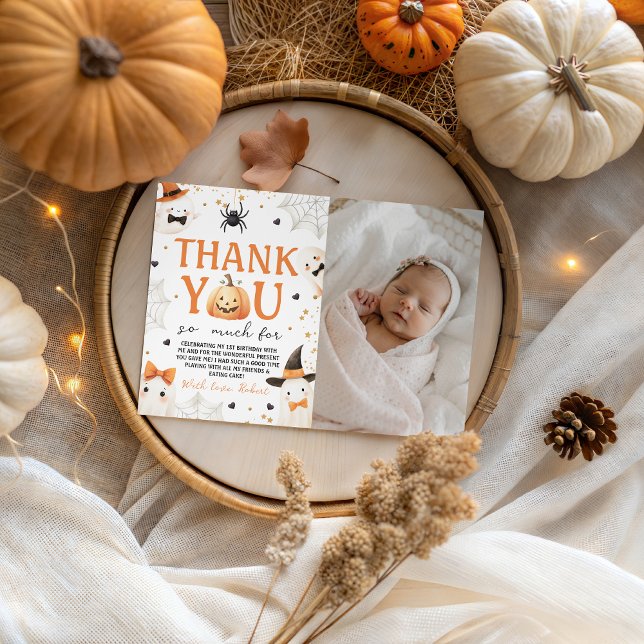 Convite Foto de Aniversário Spooky Obrigado (Criador carregado)