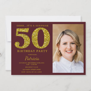 Convite Foto de Aniversário Surpresa de 50 anos com Brilho