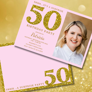 Convite Foto de Aniversário Surpresa de 50 anos com Brilho