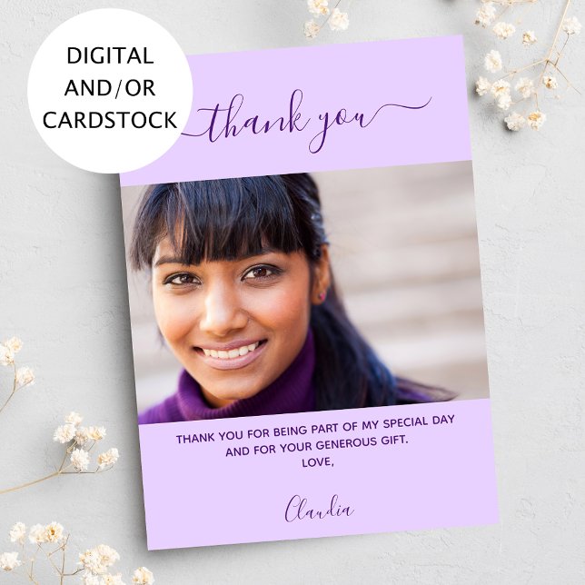 Convite Foto de aniversário violeta obrigado roxo (Criador carregado)