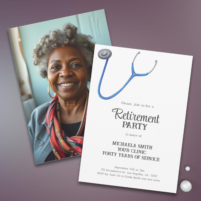 Convite Foto de Aposentadoria de Médico Enfermeira com Est (Criador carregado)