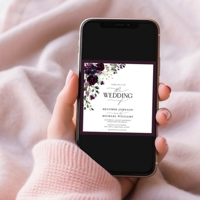 Convite Foto De Aquarela Floral De Mola Puro De Ameixa Ele (Criador carregado)