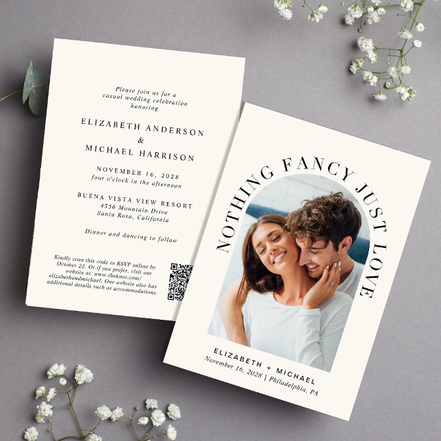 Convite Foto de Arch Elegante Código QR Cream Casual Casua (Criador carregado)