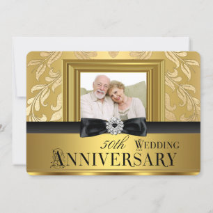 Convite Foto de Arco de Damasco Dourado para 50º Aniversár