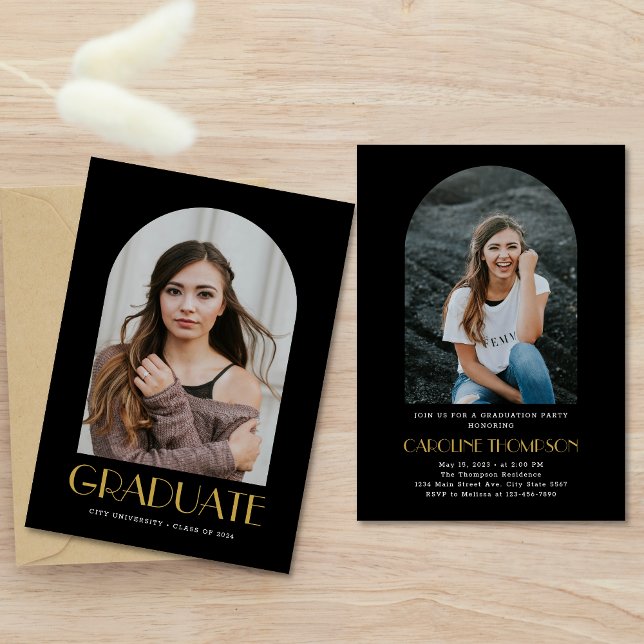 Convite Foto de Arco Moderno Preto e Festa de formatura Do (Criador carregado)