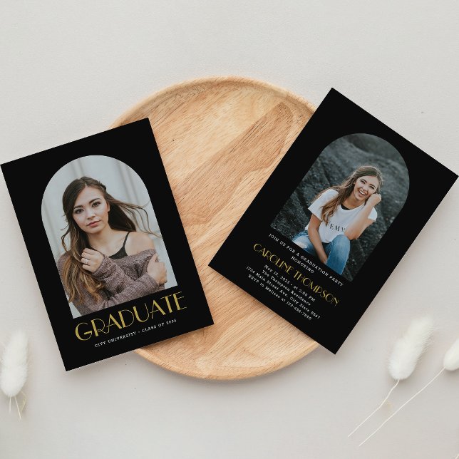 Convite Foto de Arco Moderno Preto e Festa de formatura Do (Criador carregado)
