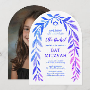 Convite Foto de Arquivo de Bar Mitzvah com Aquarela Botâni