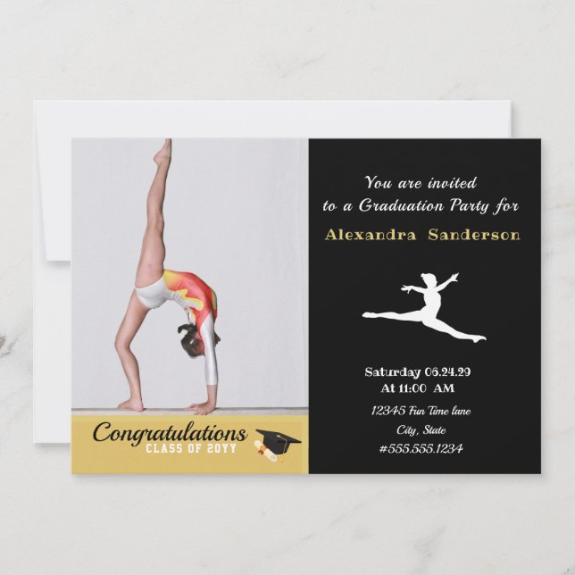 Convite Foto de atleta de ginástica turma de formatura de  (Frente)
