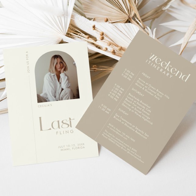 Convite Foto de Bachelorette mínima moderna "Última Fuga" (Criador carregado)