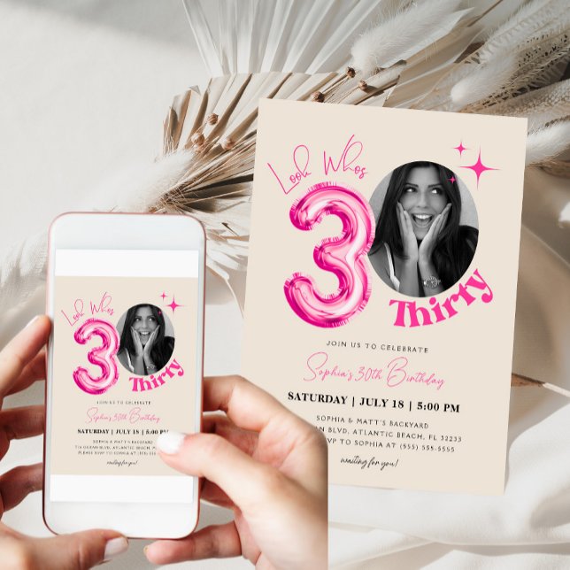 Convite Foto de Ballon Rosa, aniversário de 30 anos modern (Criador carregado)