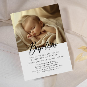 Convite Foto de Batismo Neutro por Gênero de Cinzas de Scr