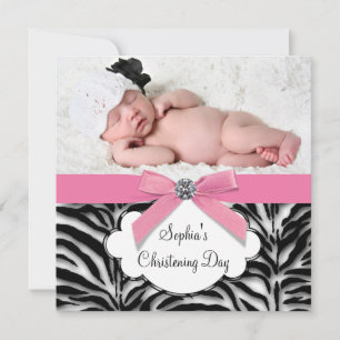 Convite Foto de Bebê Menina Zebra Rosa Batizado
