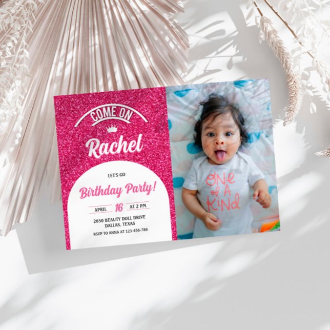 Convite Foto de boneca rosa-quente, Festa de boneca-moda (Criador carregado)