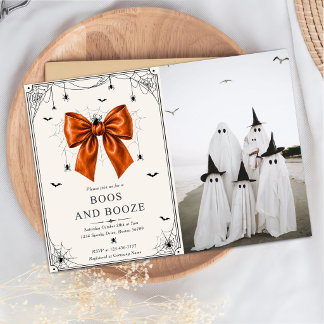 Convite Foto de Boos e Bebida Halloween Arco Laranja