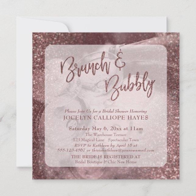 Convite Foto de Brunch & Bubbly Champagne com Brilho em Ro (Frente)