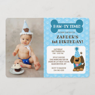 Convite Foto de Cachorro Azul Festa de Pata de Aniversário