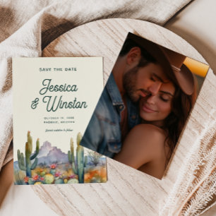 Convite Foto de Cactus do Deserto Moderno Salva a Data