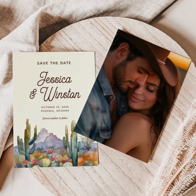 Convite Foto de Cactus do Deserto Moderno Salva a Data (Criador carregado)