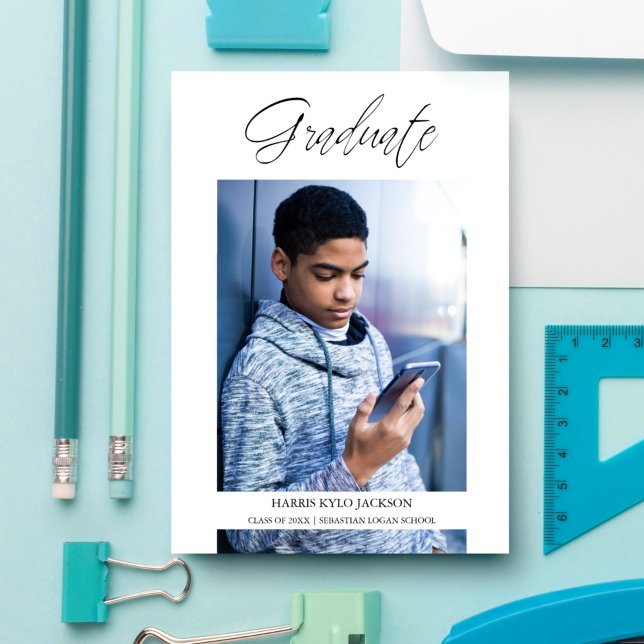 Convite Foto de Caligrafia de Graduação Moderna Whimsical (Criador carregado)