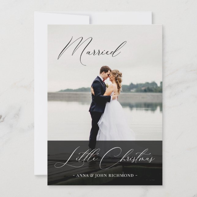 Convite Foto de Caligrafia de Natal Elegante Casada (Frente)