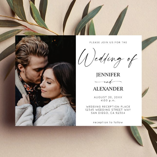 Convite Foto de caligrafia em preto e branco simples (Criador carregado)