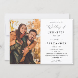 Convite Foto de caligrafia em preto e branco Simples V2b