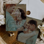Convite Foto De Caligrafia Whimsical Sobrepõe O Casamento<br><div class="desc">Esta fotografia de caligrafia branca sobrepõe o casamento do convite é perfeito para um casamento moderno. A design apresenta uma tipografia elegante, mas rústica, com duas de suas fotos, uma na frente e outra atrás. Para mais opções de texto de convite para o casamento, consulte a coleção completa de casamento...</div>