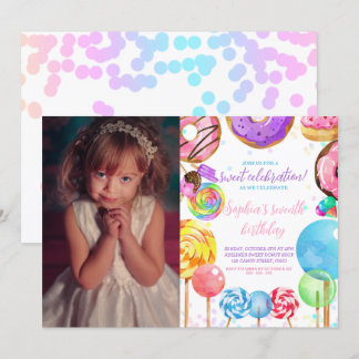 Convite Foto de Candyland Sweet Celebration Girl