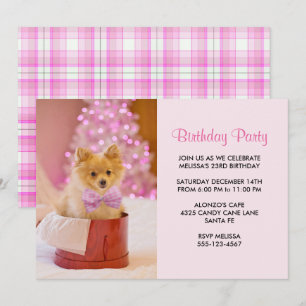 Convite Foto de Cão de Natal bonito com Aniversário de A