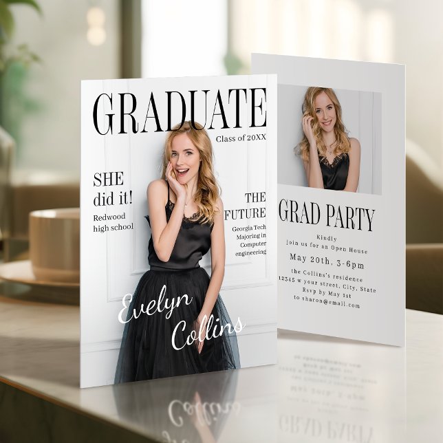 Convite Foto de capa da revista Timeless para formatura (Timeless Magazine Cover Photo Graduation Invitation)