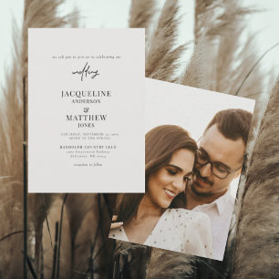 Convite Foto de Casal Moderno Bege Casamento Sem Pais