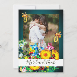 Convite Foto de Casamento Abelhas Florais Emerald Dourado