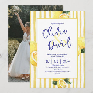 Convite Foto de casamento amarelo limão cítrico moderno co