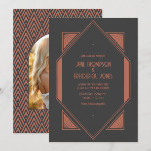 Convite Foto de casamento Art Deco com ardósia de carvão e