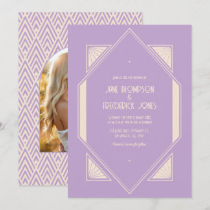 Convite Foto de casamento Art Deco com Lilac Francês e Cha