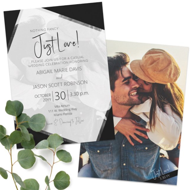 Convite Foto de Casamento Branco e Preto Casual 📸 Minimal (📸✨Minimalist Casual Black and White Wedding Photo Invitation
)
