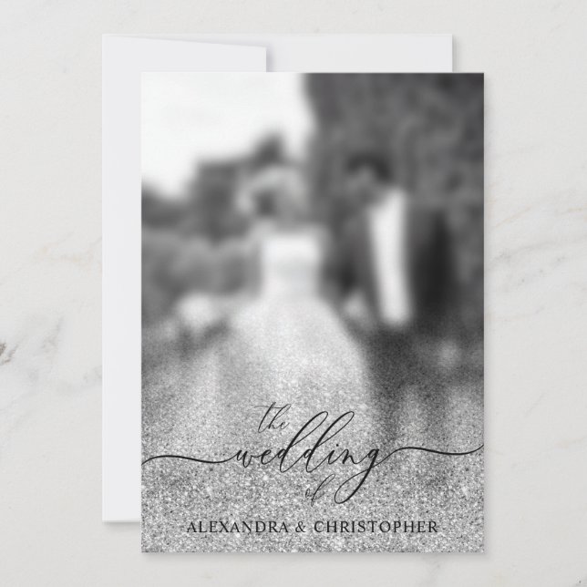 Convite Foto de casamento cintilante Glitter Silver (Frente)