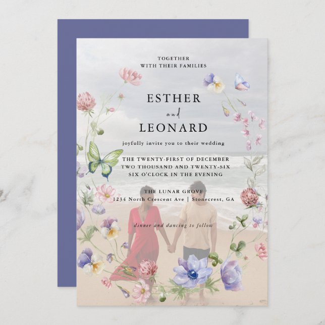 Convite Foto de Casamento Colorida de Primavera Wildflower (Frente/Verso)