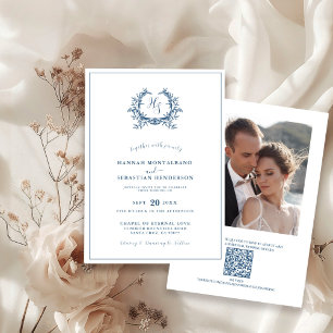 Convite Foto de casamento com código QR e crista floral az