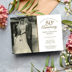 Convite Foto de casamento com Confetes em Coração Dourado