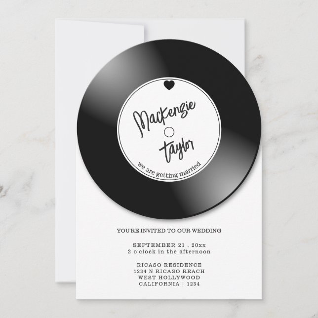 Convite Foto de Casamento com Disco de Vinil Retrô (Frente)