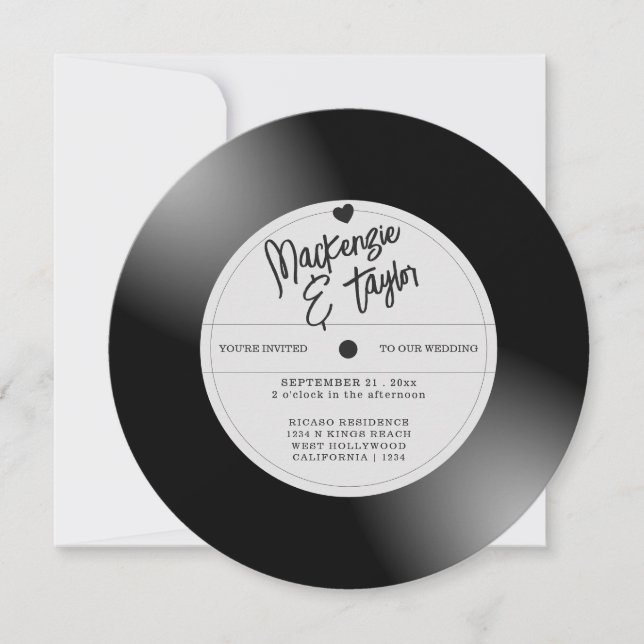 Convite Foto de Casamento com Disco de Vinil Retrô (Frente)