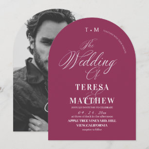 Convite Foto de casamento com letra Fuchsia moderna