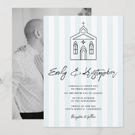 Convite Foto de casamento com listras indo para a capela