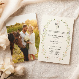 Convite Foto de casamento com monograma de flor silvestre