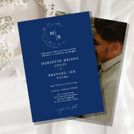 Convite Foto de casamento com monograma elegante celestial