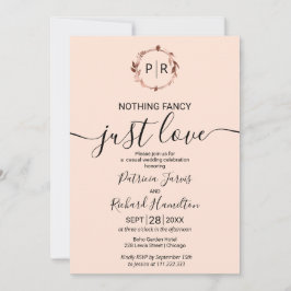 Convite Foto de Casamento com Monograma Rosa Pêssego e Cal