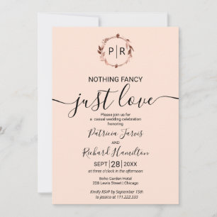Convite Foto de Casamento com Monograma Rosa Pêssego e Cal