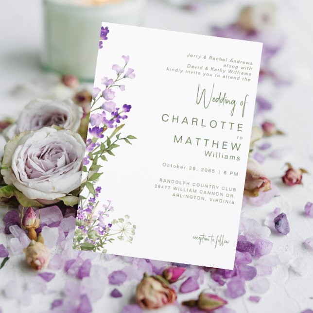 Convite Foto de casamento com pais em lavanda (Criador carregado)